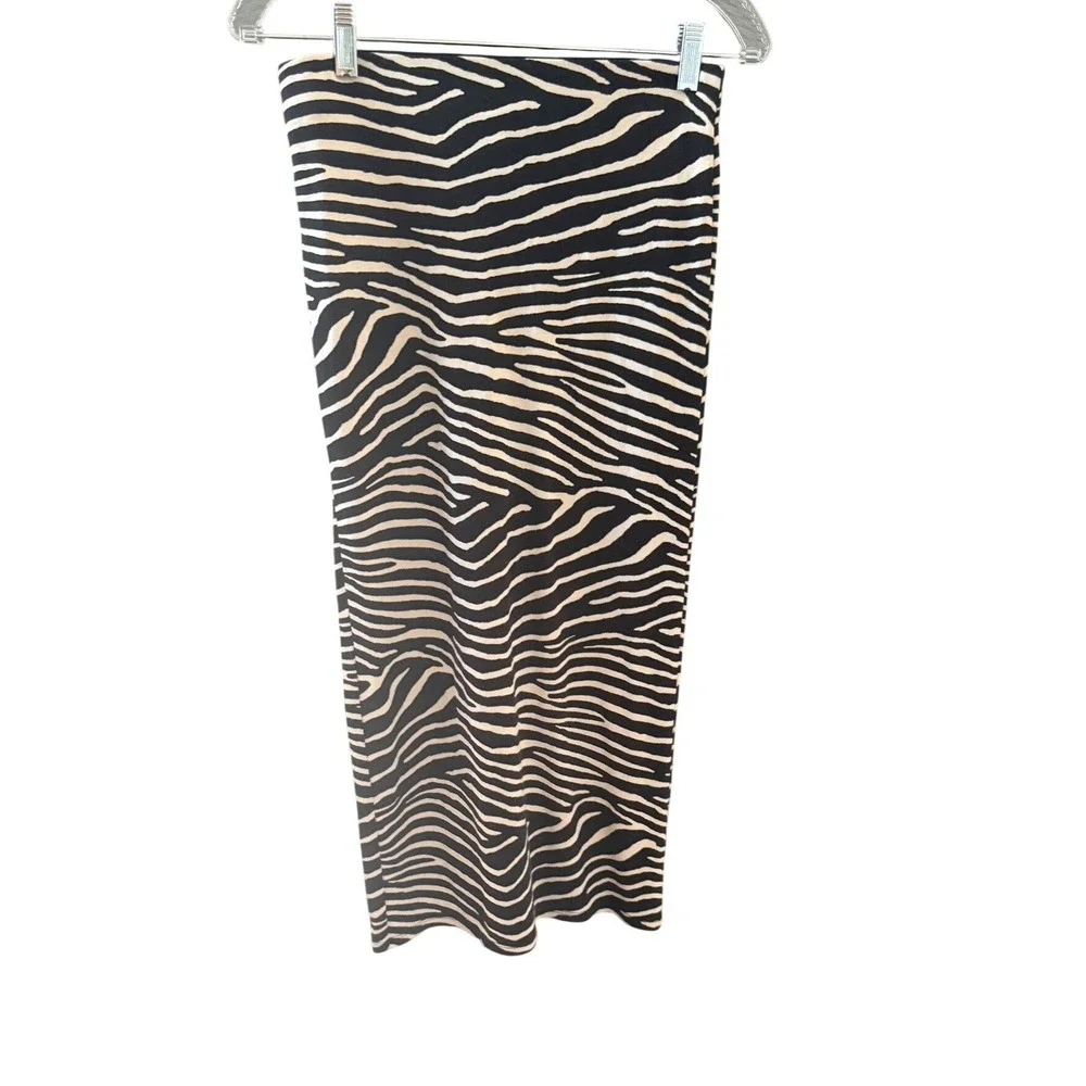 HM Womens‎ Zebra Print Midi Pencil Skirt Black White Stretch S Party Career